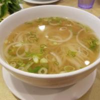 Pho Khong Thit · Most popular. Plain noodle soup - beef broth. Served with onion, cilantro accompanied with a...