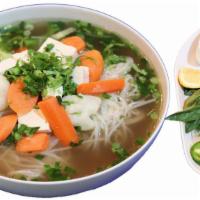 Pho Veggie · Veggies Pho noodle soup consisting of soft rice noodles, fresh herbs, dried herbs, and veggies