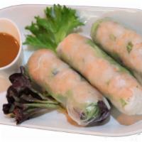 3 Piece Spring Rolls (shrimp) · Spring rolls are filled with shrimps, fresh herbs, lettuce and light rice noodles. They’re s...