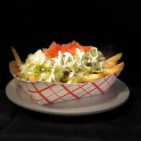 Carne Asada Fries · Fries, asada steak, queso dip, lettuce, tomato, queso and crema.   or your choice of protein