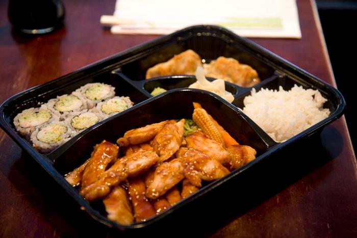 Chicken Teriyaki Bento Box · With soup, salad, rice, a California roll, shumai and tempura.