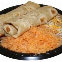 7. Two Shredded Beef Burritos Combination Plate · Served with rice and beans.