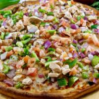 Chicken Fajita Pan Pizza · Pizza comes with grilled chicken, peppers, tomatoes, onions, tomato sauce and mozzarella