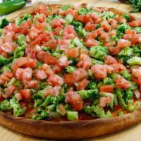 Vegetable Pan Pizza · Pizza comes with broccoli, diced tomatoes, onions, mushrooms and tomato sauce. (No mozzarell...