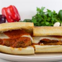 Chicken Parmigiana Hero · Breaded and fried chicken cutlets, tomato sauce and mozzarella