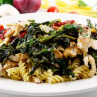 Pasta Palermo Style · A nice combination of broccoli rabe, grilled chicken, garlic, oil and sun-dried tomatoes. No...
