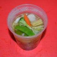 SO6. Large Vegetable Soup · Carrots, cabbage, bamboo shoots, broccoli, water chestnuts and baby corn.