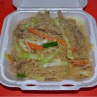 N5. Rice Noodles with Pork · Stir fried with cabbage, beansprouts, onion and carrots prepared Singapore spicy curry style...