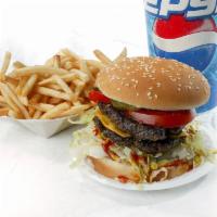 Double Mo's Burger Combo · 1/2 lb. With fries and 24 oz. drink.