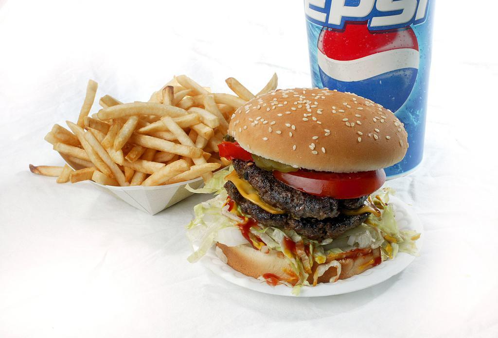 Double Mo's Burger Combo · 1/2 lb. With fries and 24 oz. drink.