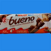 Bueno-Chocolate by Kinder · Chocolate bar made by Italian confectionery maker Ferrero. Kinder Bueno is a hazelnut cream ...