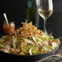 Thai Chicken Salad (Brunch) · Grilled chicken, bell peppers, cilantro, Napa cabbage, wontons, peanut sauce, and honey-lime...