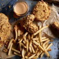 Chicken Tenders (entrée) (Brunch) · Hand-battered chicken tenders.  Served with coleslaw, fries and choice of whiskey barbecue s...