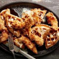 Chicken ＆ Waffles (Brunch) · House-made Belgian waffles served with hand-battered chicken tenders and maple syrup
