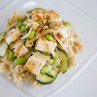 Ginger Miso Tofu Bowl · Tofu, onion, green onion, edamame, cucumber and spicy ginger miso