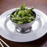 Edamame · Boiled soybean pods sprinkled with crystal salt.