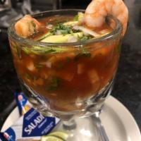 Mexican Shrimp Cocktail · Classic cocktail with shrimp, tomato sauce, pico de gallo and avocado.