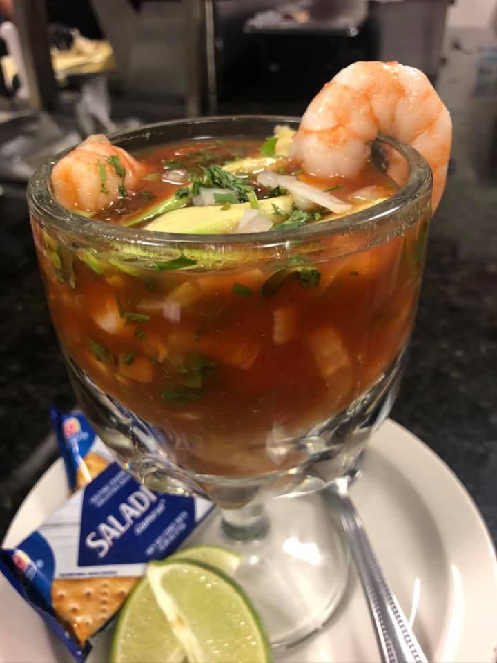 Mexican Shrimp Cocktail · Classic cocktail with shrimp, tomato sauce, pico de gallo and avocado.