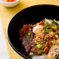 34. Grilled Shrimp & Pork Vermicelli · Bun tom & thit nuong. Grilled Shrimp & pork on vermicelli with herbs, beansprout, cabbage, p...