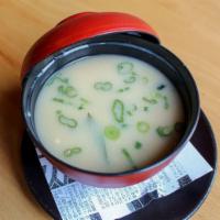Miso Soup · Wakame seaweed, tofu, and green onion complete our miso and dashi broth-based soup