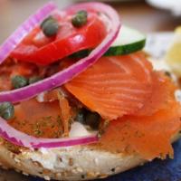 Salmon Bagel/  LOX · Your Choice of a bagel ,  Fresh Salmon & Cream Cheese