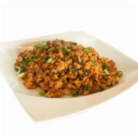 Minted Chicken · Stir-fried minced chicken breast with fresh mint, green onions, cilantro and soy sauce.