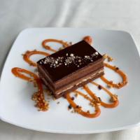 Chocolate Neapolitan · devil's food cake, dark chocolate mousse, white chocolate ganache, 
candied hazelnut crumble...