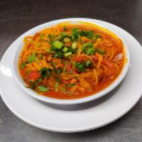 Chicken Thukpa · Noodles soup cooked with fried chicken, vegetable, spices
and sauce.