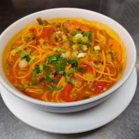 Vegetable Thukpa · Noodles soup cooked with vegetable, spices and sauces.