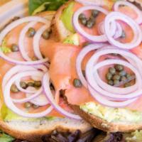 15. Avocado Toast with Smoked Salmon · Smoked salmon, capers, onions & tomato
