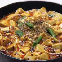 Mapo Tofu with Beef · Stewed tofu with ground beef, spicy and numbing. Very spicy.