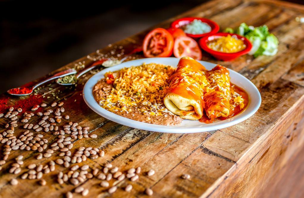 2 Choice Items Combination · You choose your combinations from Mexico's most popular dishes. All combinations are served with Mexican rice and refried beans.