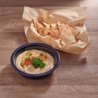 Vegan Baba Ghannouj · A traditional dip made of roasted eggplant, tahini and garlic. Served with fresh homemade pi...