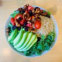 Kale Quinoa Salad · Avocado, tomato, brown sugar walnut, dry cranberry and  lemon dressing.