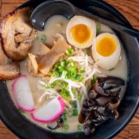 Tonkotsu Ramen    · Roasted pork, boiled egg, Kikurage mushroom, bamboo shoots, fresh green onion, sprouts, fish...