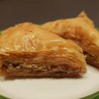 Baklava · Walnut strudel layers with walnuts, honey and cinnamon.