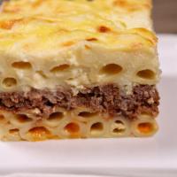 Pastitsio · Baked pasta dish with ground beef and béchamel sauce