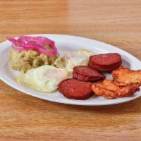 Mangu con Los 3 Golpes Lunch · 2 fried eggs, 3 slice of salami, and 2 slice of cheese. 1 choice of meat and the next 3 side...