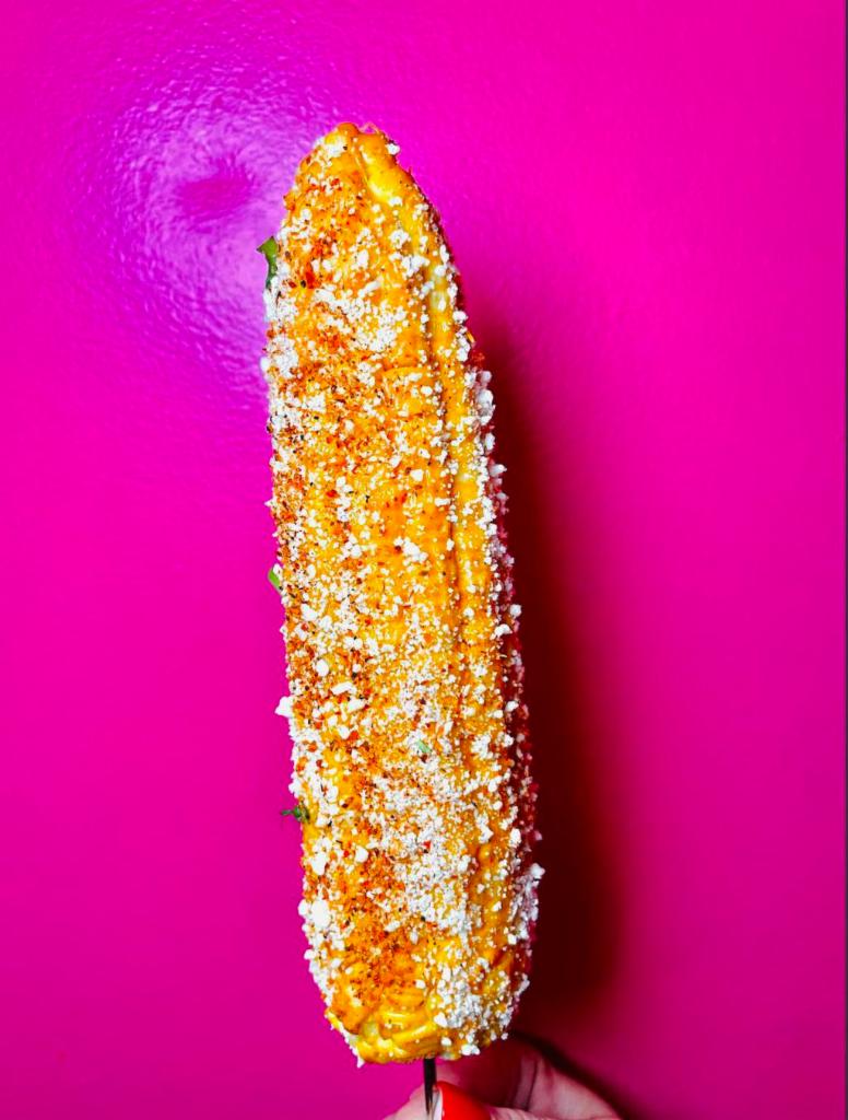Elote · Corn on the cob , chipotle mayo , cotija cheese and Mexican chili powder