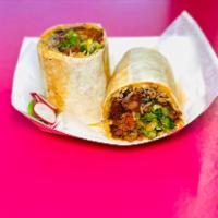 Chorizo Burrito · ground spicy pork sausage, rice, black beans, cheese, lettuce & pico de gallo