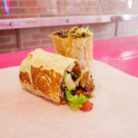 Carnitas Burrito · marinated shredded pork, rice, black beans, cheese, lettuce & pico de gallo