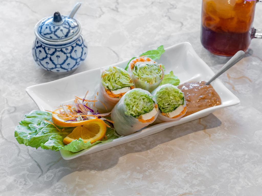 3. Fresh Garden Rolls · 2 pieces. Fresh lettuce, carrots, cilantro and sweet basil in a rice paper roll. Served with homemade peanut sauce. Choice of tofu, chicken or shrimp.