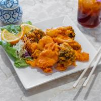 15. Vegetable Shrimp Tempura · 3 pieces. Large prawns and mixed vegetables, lightly fried in tempura batter. Served with te...