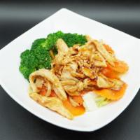 39. Teriyaki Stir Fry · Mushrooms, bell pepper, onion and sweet basil stir fried with our homemade special sauce.