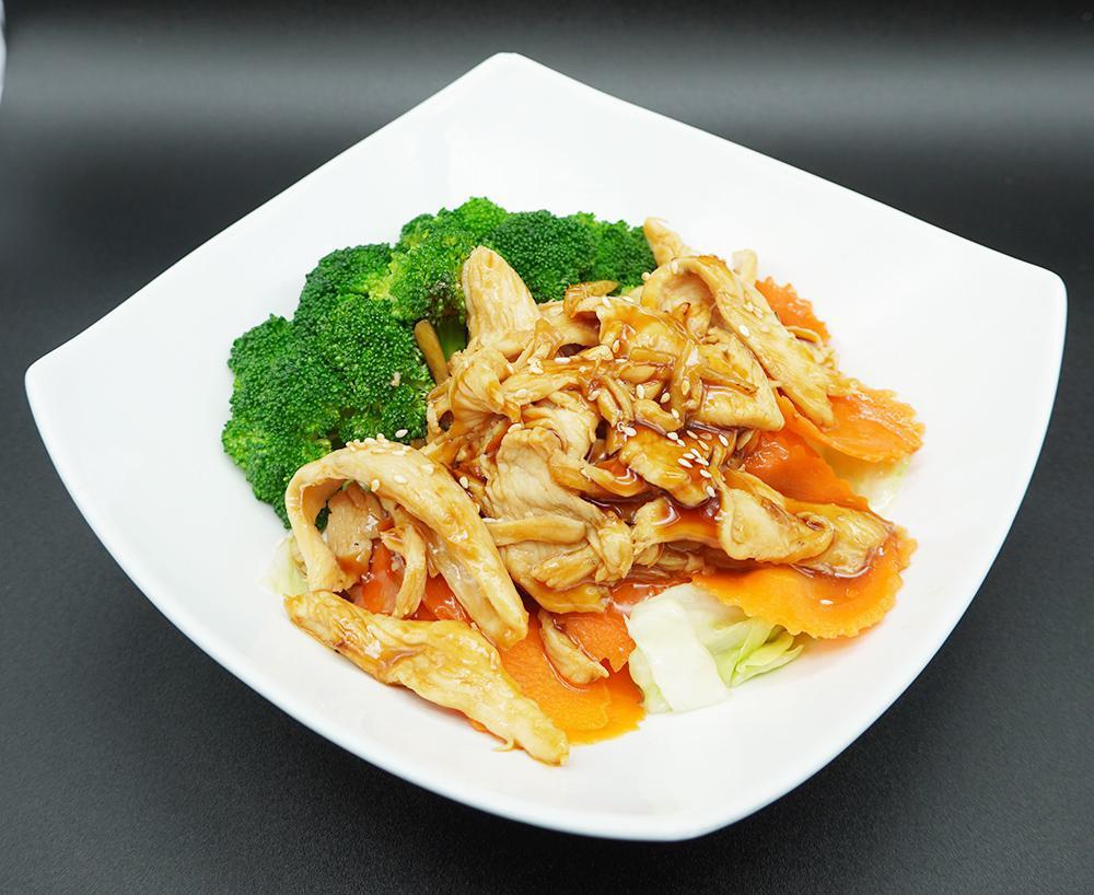 39. Teriyaki Stir Fry · Mushrooms, bell pepper, onion and sweet basil stir fried with our homemade special sauce.