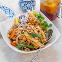 54. Thai Kung Pao · Bamboo shoots, bell pepper, onion, carrot, peanut and chili. Spicy.