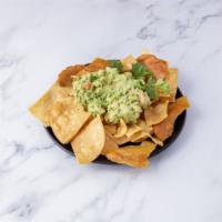 Guacamole · served with a side of chips.