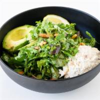 Tuna Avocado Salad · Spring mix, pesto dressing, red onion, cucumber, diced tomatoes, scallions, cilantro, tuna s...