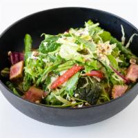 Paleo Diet Salad · Spring mix, baby kale, green cabbage, broccoli, asparagus, bell pepper, roasted almonds, fre...