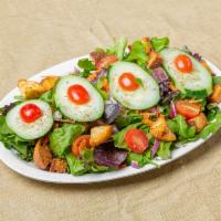 House Salad · Mixed greens with cucumber, tomato, red onion, shredded carrot and dressing of your choice.